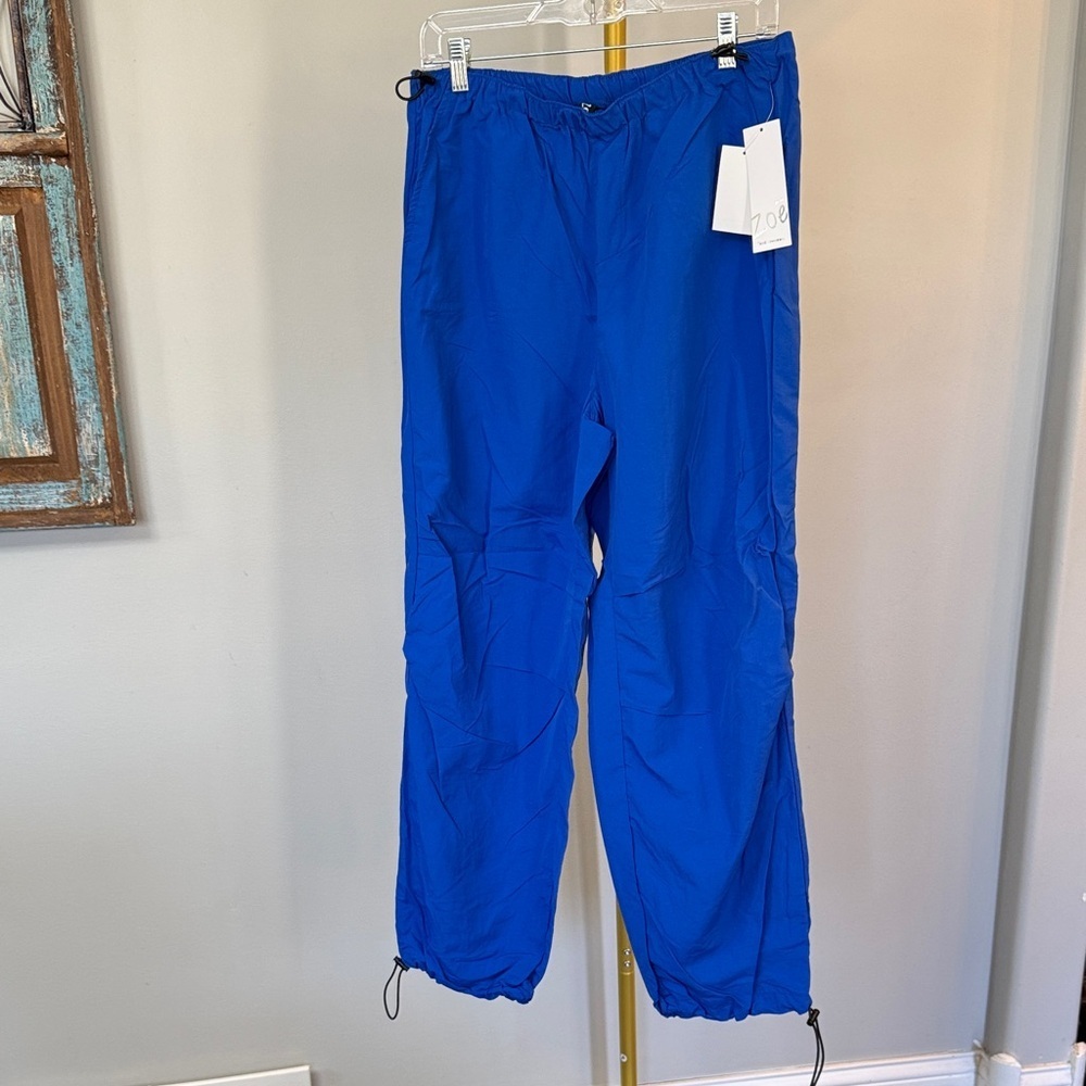 Women's Royal Blue Drawstring nylon Track Pants NEW L